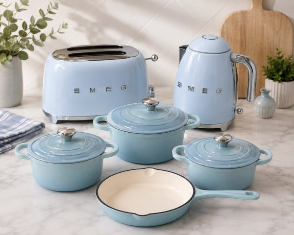 SMEG Cast Iron Pot Set + Toaster & Kettle Set