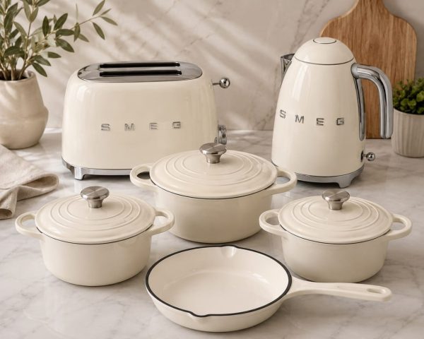 SMEG Cast Iron Pot Set + Toaster & Kettle Set
