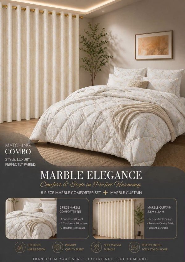 Queen 5 pc Bedding and Dark Curtains combo
