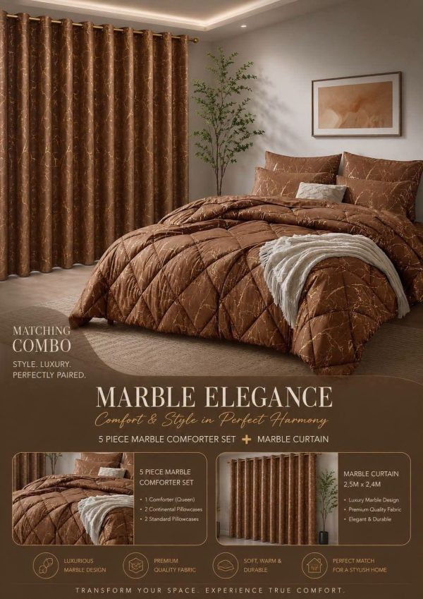 Queen 5 pc Bedding and Dark Curtains combo