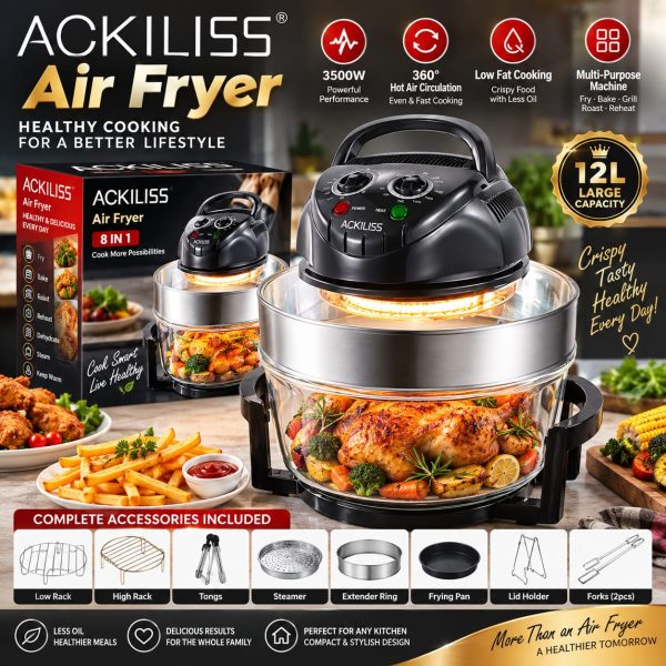 6L Ackiliss Glass Electric Convection Halogen Oven