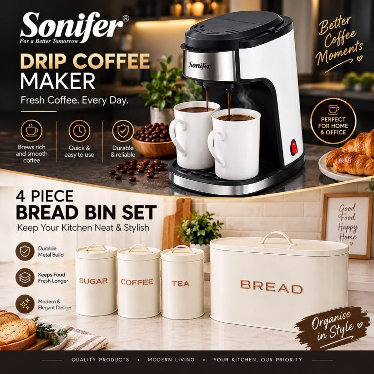Sonifer Drip Coffee Maker & 4 Piece Bread Bin Set